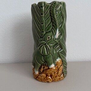 Vintage Elephant Planter Pot Green Ceramic Jungle Tropical Decor Pottery Lucky